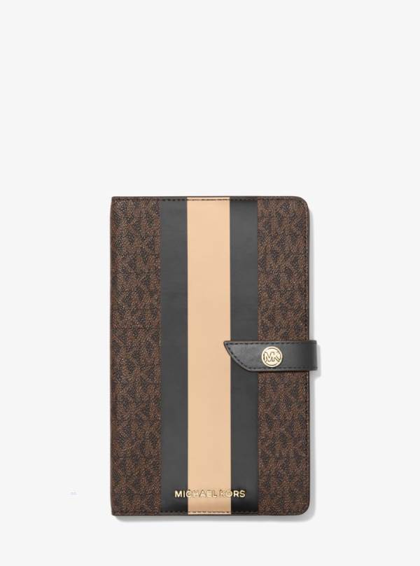 Damske Zápisník Michael Kors Medium Logo Stripe Hnede Čierne - Doplnky Michael Kors Sleva | FDXGE-9268